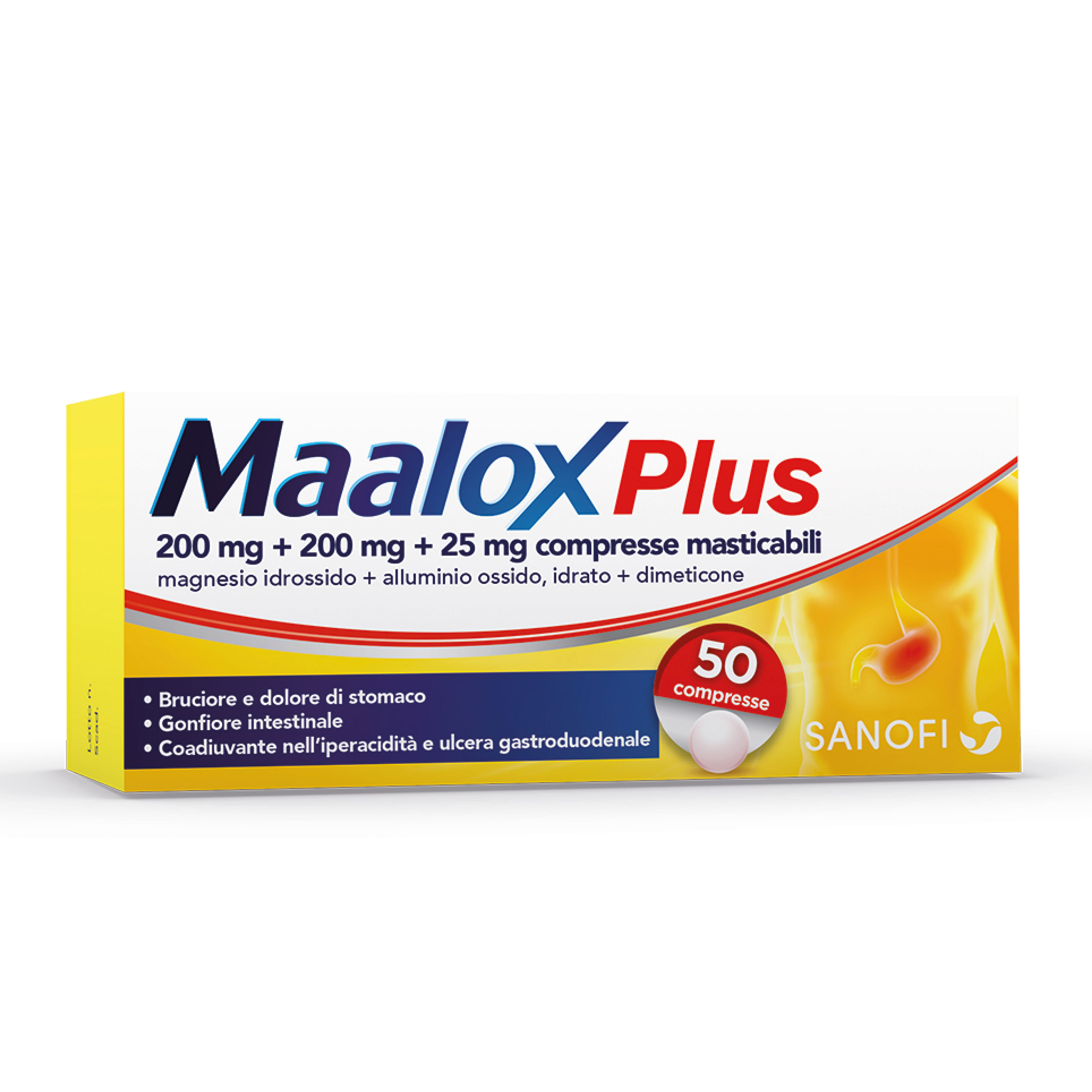 Maalox Plus 50 Compresse Masticabili 200 Mg + 200 Mg + 25 Mg