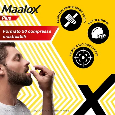 Maalox Plus contro bruciore, cattiva digestione, iperacidità di stomaco, 50 compresse Maalox Plus contro bruciore, cattiva digestione, iperacidità di stomaco, 50 compresse