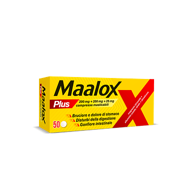 Maalox Plus azione rapida contro bruciore e acidità di stomaco, 50 cpr