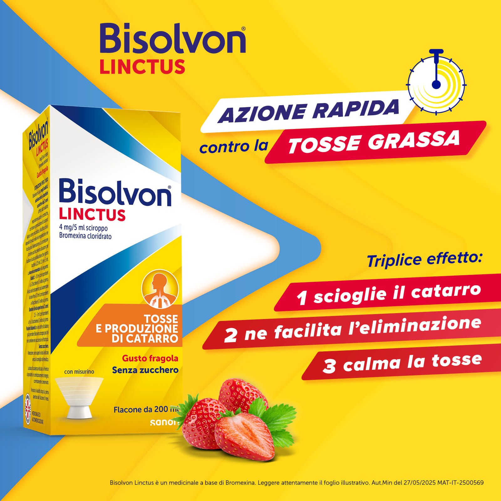 Bisolvon Linctus Sciroppo Mucolitico per Catarro e Tosse Grassa, Gusto Fragola (200 ml)