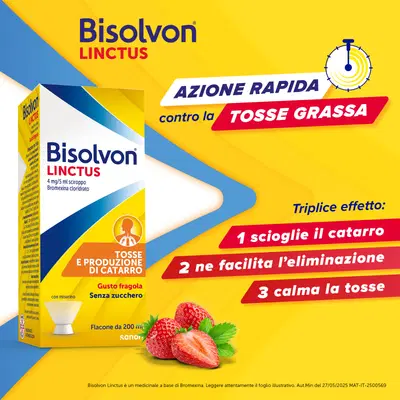 Bisolvon Linctus Sciroppo Mucolitico per Catarro e Tosse Grassa, Gusto Fragola (200 ml) Bisolvon Linctus Sciroppo Mucolitico per Catarro e Tosse Grassa, Gusto Fragola (200 ml)