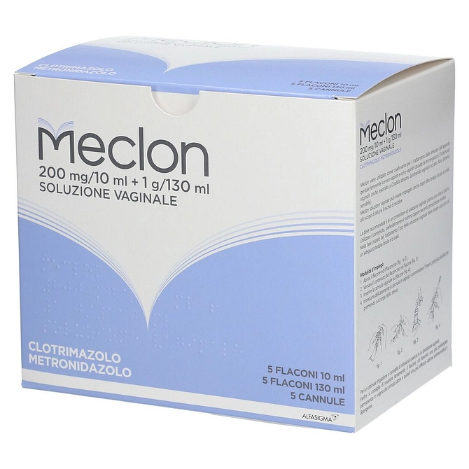 Meclon Soluzione Vaginale 5 Flaconi 200 Mg/10 Ml + 1 G/130 Ml