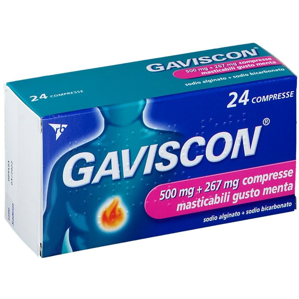 GAVISCON 24 CPR MENTA 500MG + 267MG contro bruciore e acidità di stomaco e sintomi del reflusso gastroesofageo