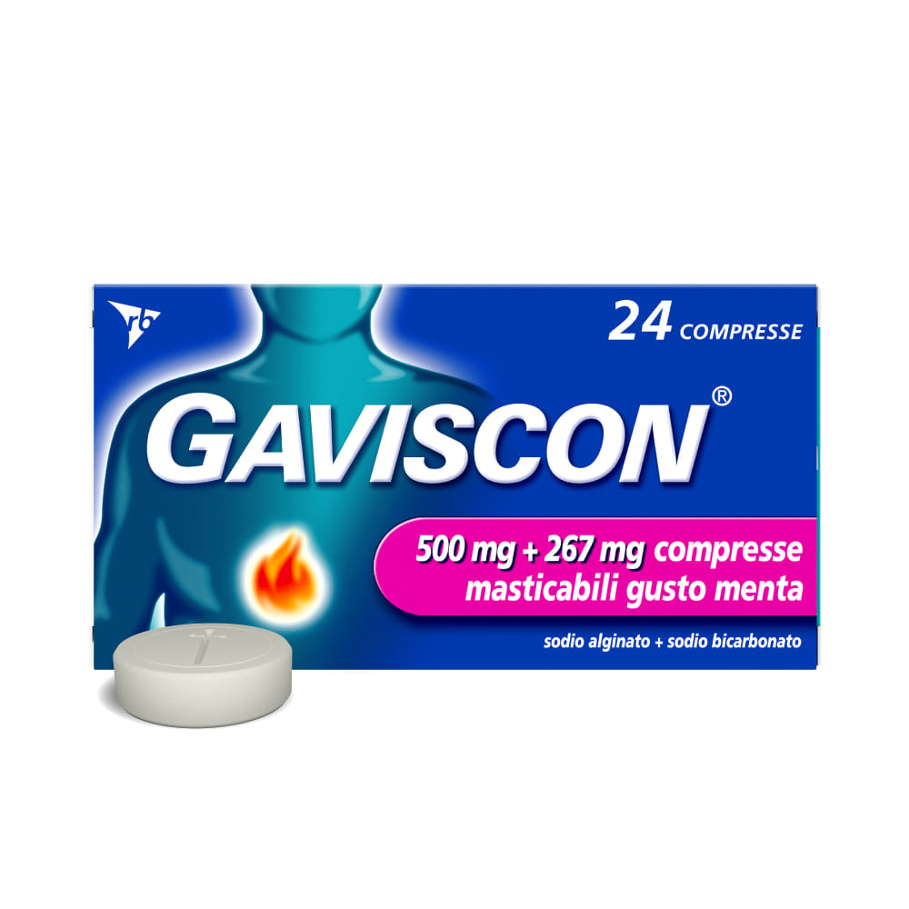 GAVISCON 24 CPR MENTA 500MG + 267MG contro bruciore e acidità di stomaco e sintomi del reflusso gastroesofageo