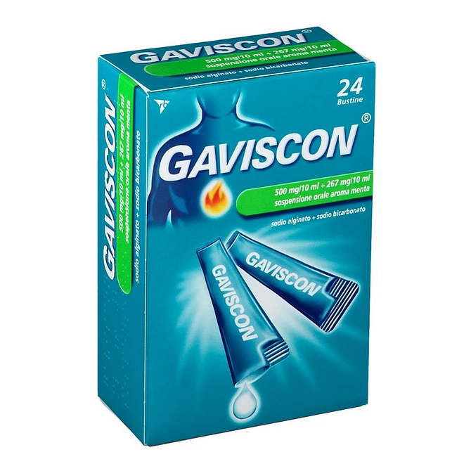 Gaviscon 24 Bust Os Sosp 500 Mg/10 Ml + 267 Mg/10 Ml