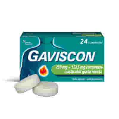 GAVISCON 24 CPR MENTA 250MG + 133,5MG contro sintomi del reflusso gastroesofageo, bruciore e acidità di stomaco