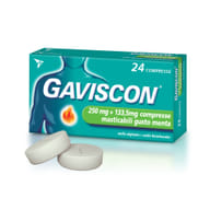 GAVISCON 24 CPR MENTA 250MG + 133,5MG contro sintomi del reflusso gastroesofageo, bruciore e acidità di stomaco