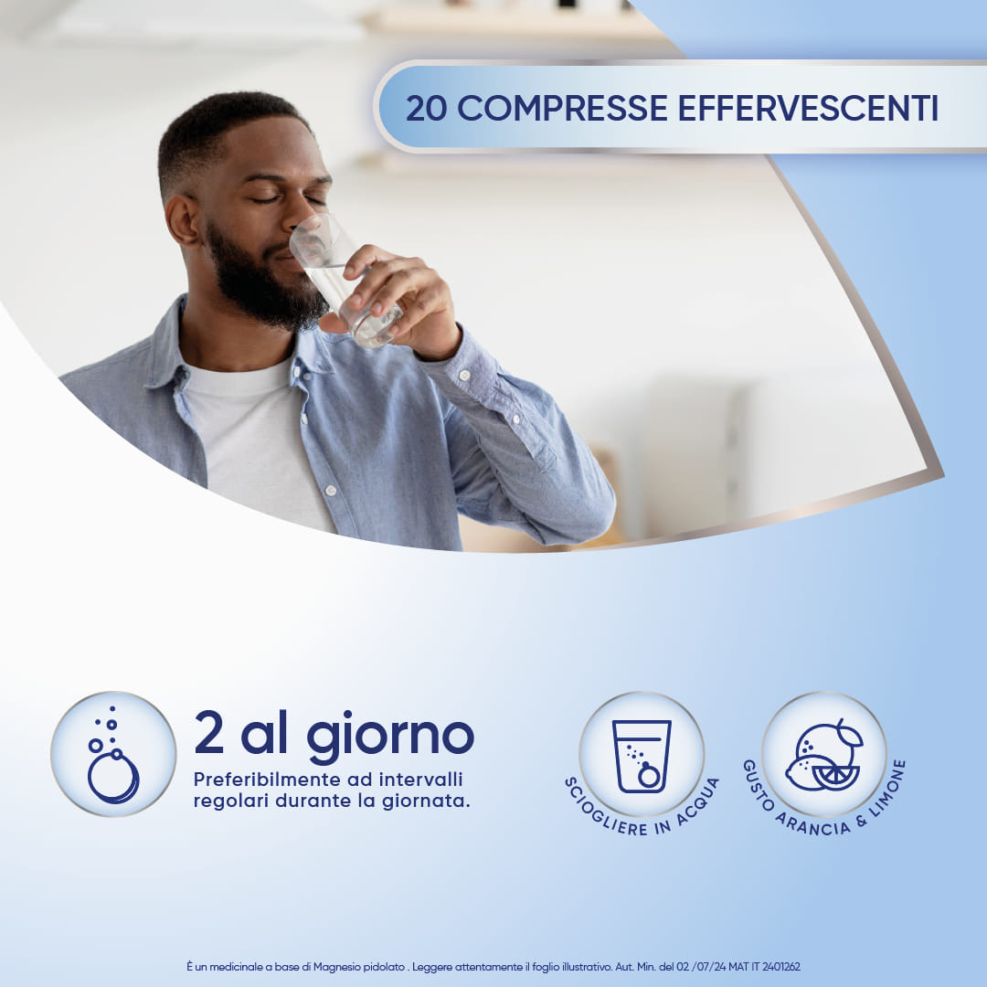 Mag 2 Magnesio Pidolato per Stanchezza e Debolezza Muscolare, 20 compresse effervescenti