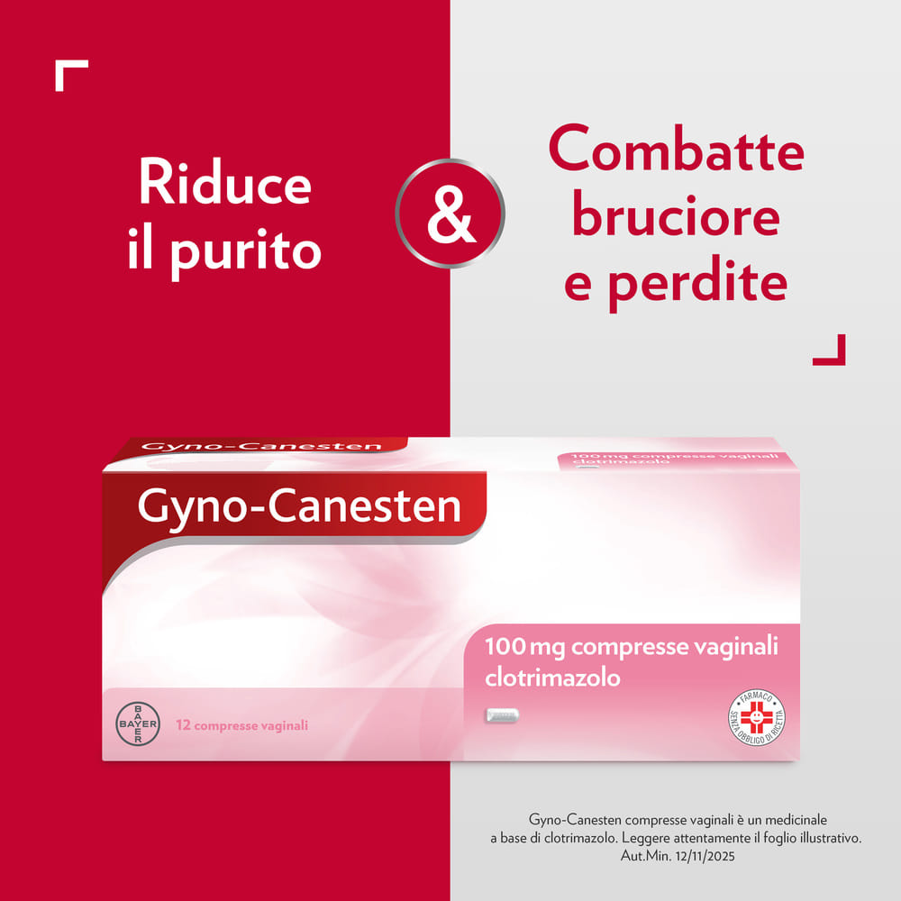 Gyno-Canesten Trattamento Sintomi Candida contro Prurito, Bruciore Intimo e Perdite, 12 Compresse Vaginali