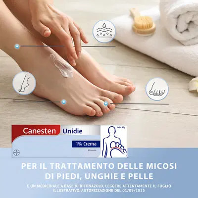 Canesten Unidie Crema Antimicotico Antifungino contro Funghi Micosi Piede d'Atleta, Tubo 30g Canesten Unidie Crema Antimicotico Antifungino contro Funghi Micosi Piede d'Atleta, Tubo 30g