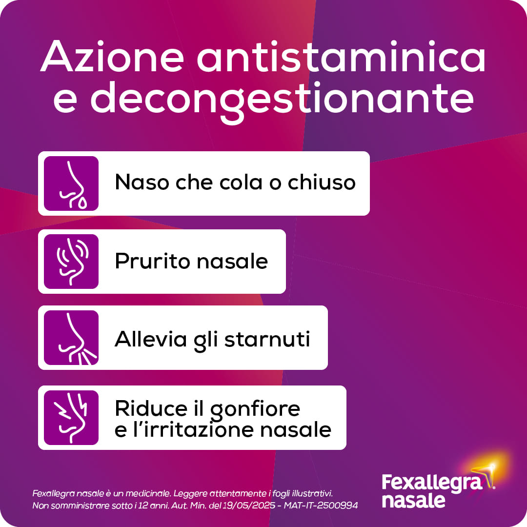 Fexallegra nasale, Antistaminico Allergia Decongestionante per i Sintomi della Rinite Allergica, Formato da 10 ML