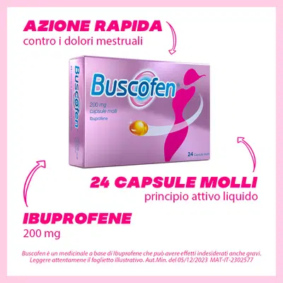 Buscofen 24 capsule, ibuprofene contro dolori da ciclo Buscofen 24 capsule, ibuprofene contro dolori da ciclo