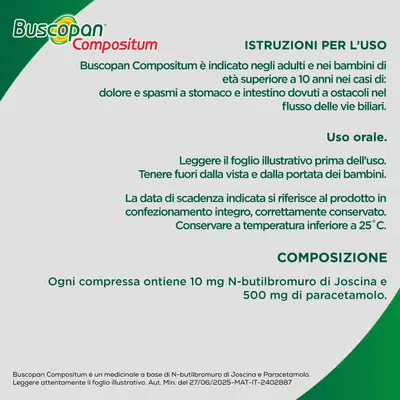 Buscopan Compositum Doppia Azione Contro Dolori Forti e Crampi Addominali, 20 Compresse Rivestite Buscopan Compositum Doppia Azione Contro Dolori Forti e Crampi Addominali, 20 Compresse Rivestite