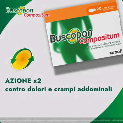 Buscopan Compositum Doppia Azione Contro Dolori Forti e Crampi Addominali, 20 Compresse Rivestite Buscopan Compositum Doppia Azione Contro Dolori Forti e Crampi Addominali, 20 Compresse Rivestite