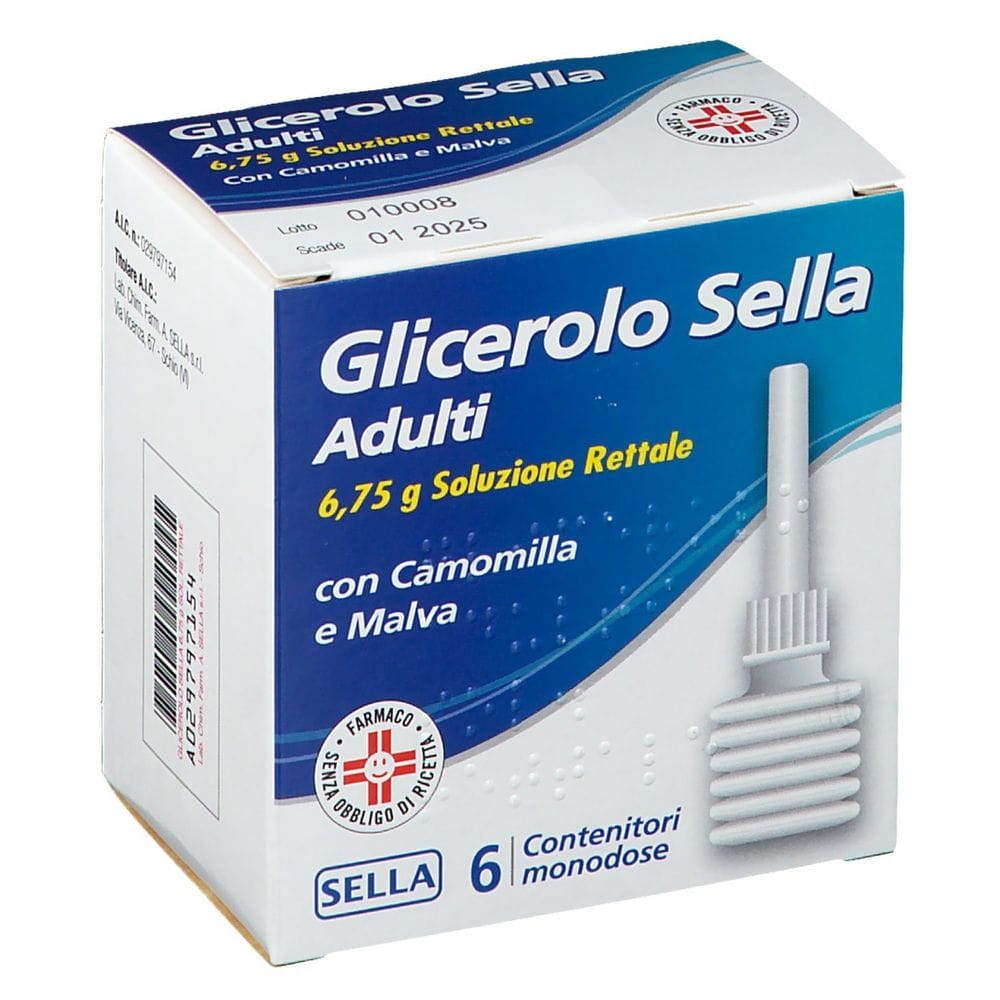 GLICEROLO (SELLA) AD 6 contenitori monodose 6,75 g soluzione rettale con camomilla e malva