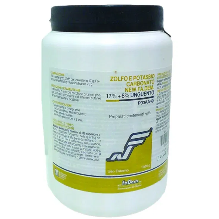 ZOLFO E POTASSIO CARBONATO (NEW.FA.DEM.) unguento dermatologico 1.000 g 17% + 8%