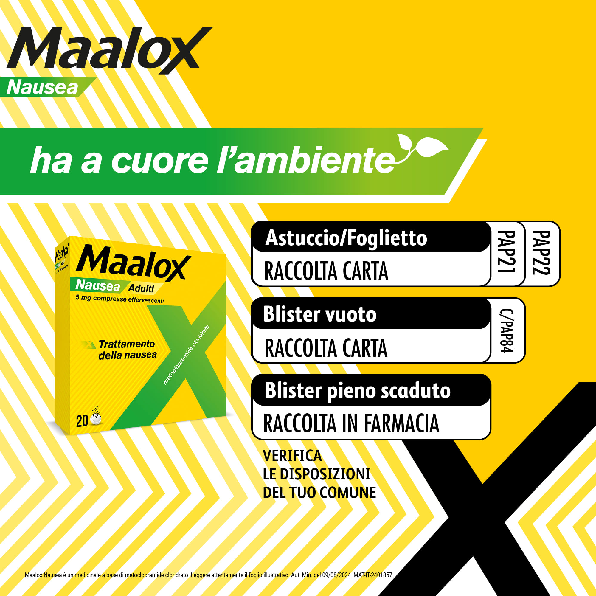 Maalox Nausea, trattamento della nausea, 20 cpr effervescenti
