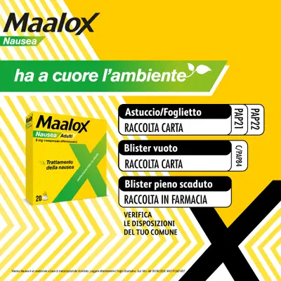 Maalox Nausea, trattamento della nausea, 20 cpr effervescenti Maalox Nausea, trattamento della nausea, 20 cpr effervescenti