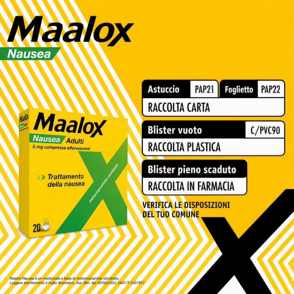 Maalox Nausea, trattamento della nausea, 20 cpr effervescenti