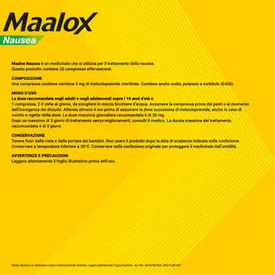 Maalox Nausea, trattamento della nausea, 20 cpr effervescenti Maalox Nausea, trattamento della nausea, 20 cpr effervescenti