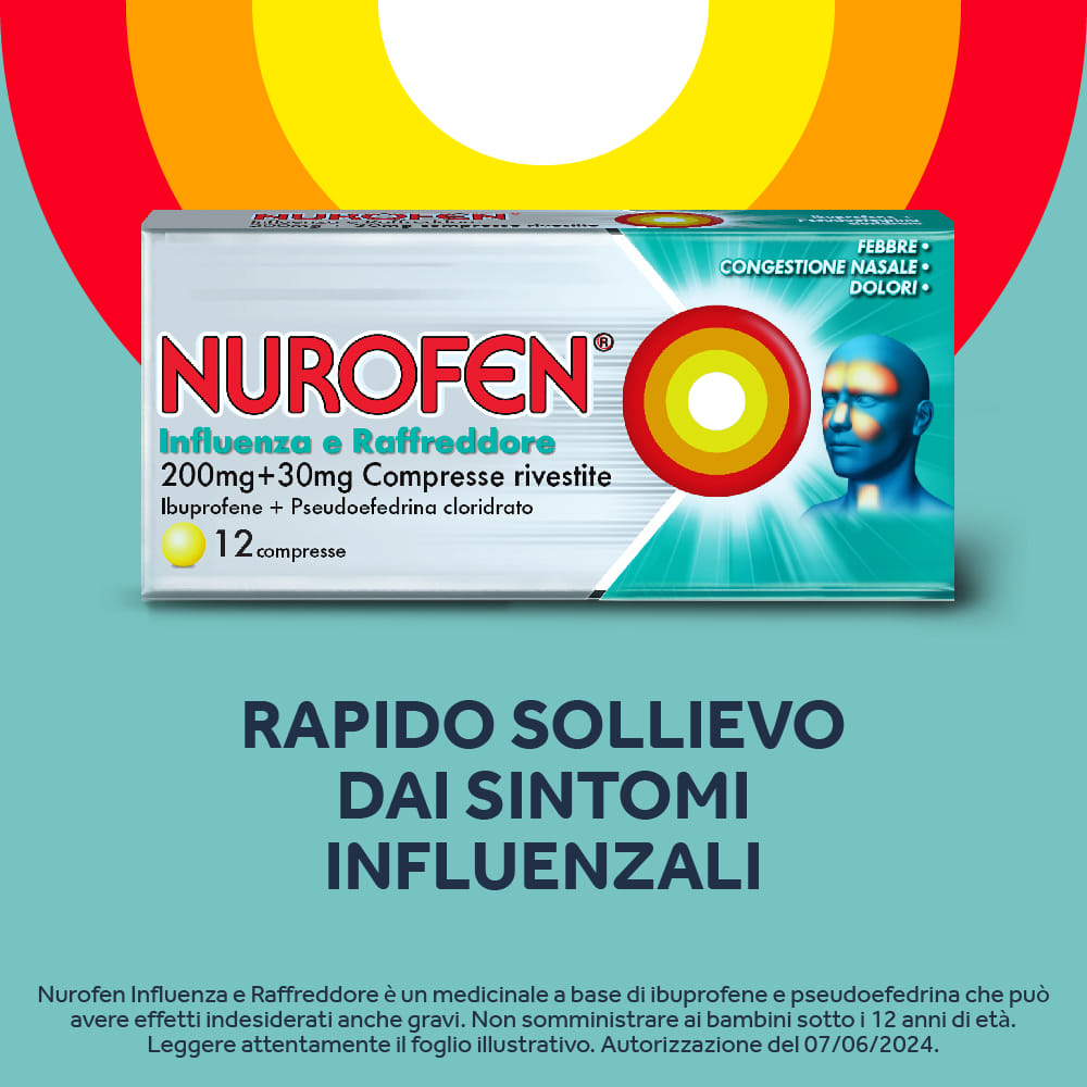 NUROFEN NUROFEN INFLUENZA E RAFFREDDORE 12 compresse rivestite 200 mg + 30 mg