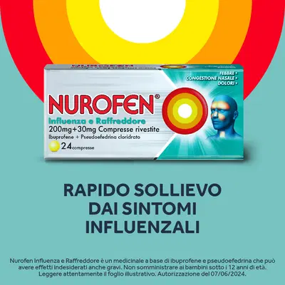 NUROFEN INFLUENZA E RAFFREDDORE 24 compresse rivestite 200 mg + 30 mg NUROFEN INFLUENZA E RAFFREDDORE 24 compresse rivestite 200 mg + 30 mg