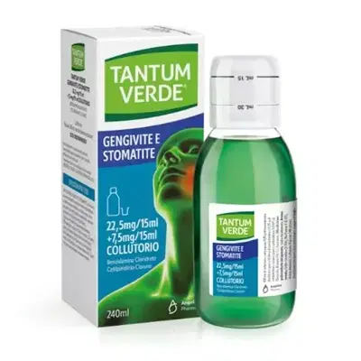 TANTUM VERDE BOCCA collutorio 240 ml 22,5 mg/15 ml + 7,5 mg/15 ml TANTUM VERDE BOCCA collutorio 240 ml 22,5 mg/15 ml + 7,5 mg/15 ml