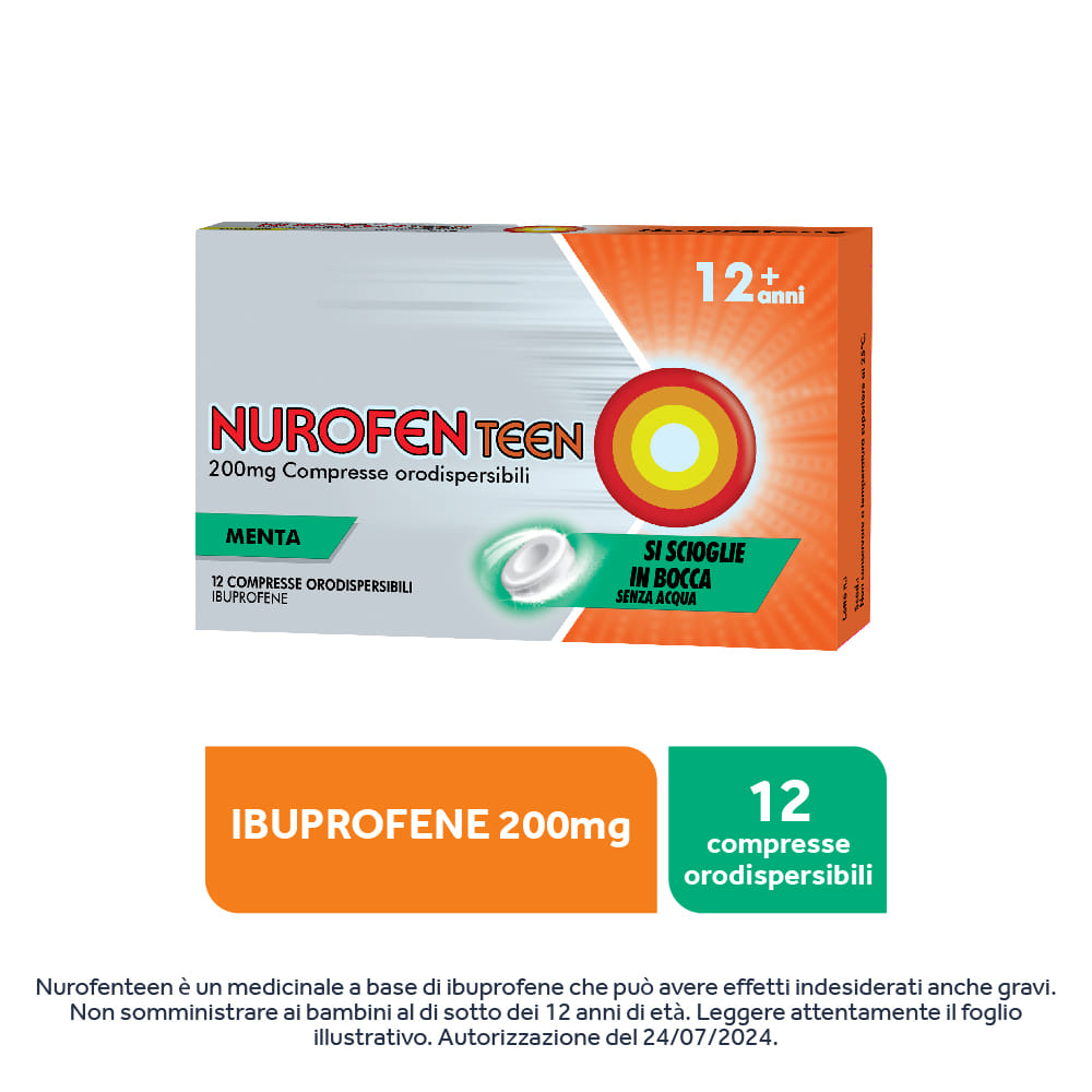 NUROFENTEEN MINT 200MG 12 CPR ibuprofene funzione antinfiammatoria e antidolorifica contro febbre, mal di testa, dolore ai denti e mestruali 