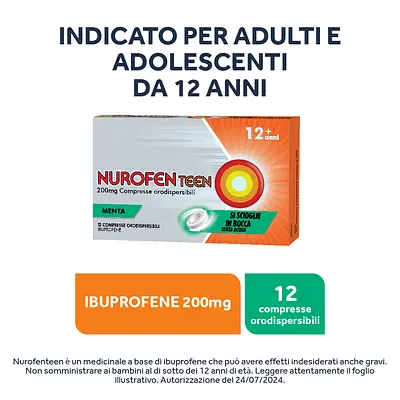 NUROFENTEEN 12 compresse orodispersibili 200 mg menta NUROFENTEEN 12 compresse orodispersibili 200 mg menta