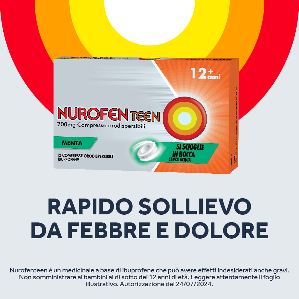 NUROFENTEEN MINT 200MG 12 CPR ibuprofene funzione antinfiammatoria e antidolorifica contro febbre, mal di testa, dolore ai denti e mestruali 