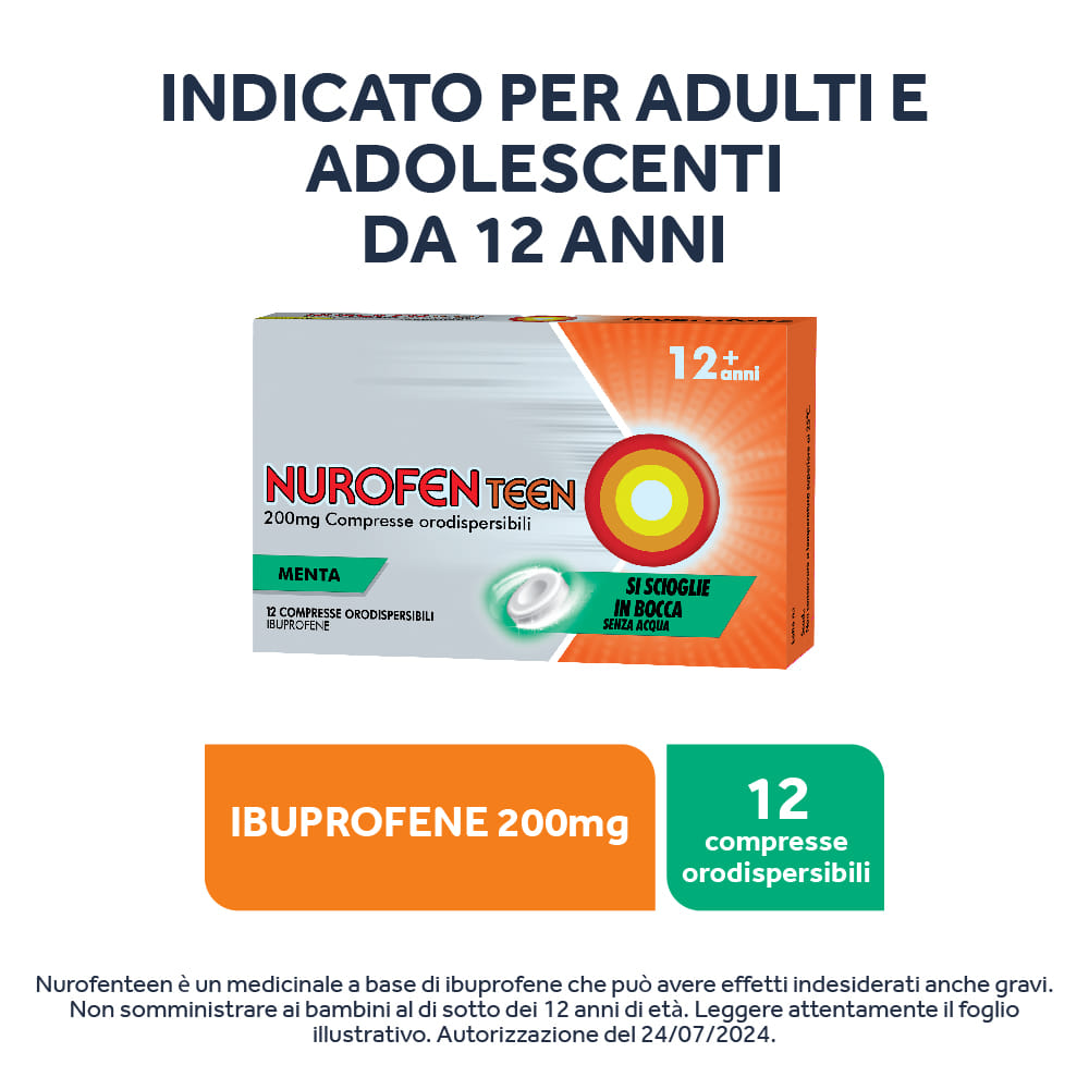 NUROFENTEEN MINT 200MG 12 CPR ibuprofene funzione antinfiammatoria e antidolorifica contro febbre, mal di testa, dolore ai denti e mestruali 