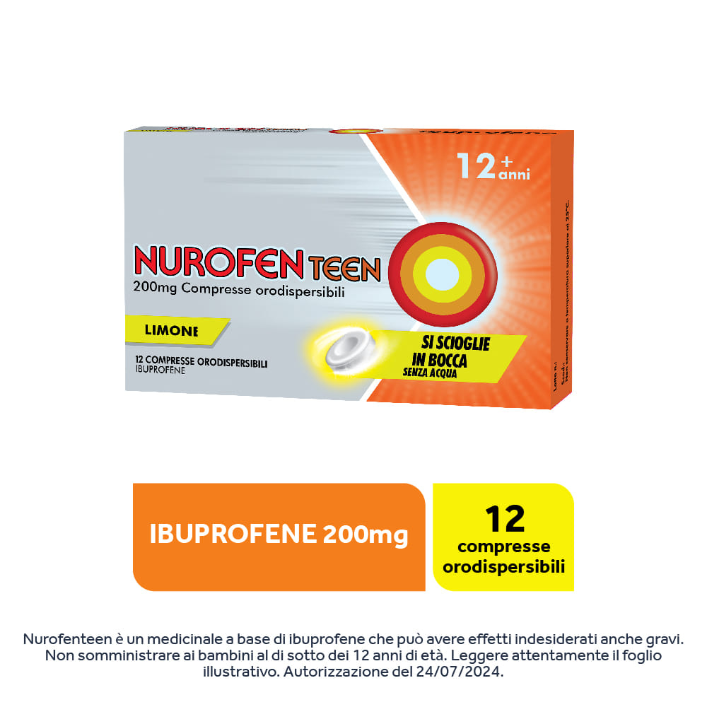 NUROFENTEEN LEMON 200MG 12 CPR ibuprofene funzione antinfiammatoria e antidolorifica contro febbre, mal di testa, dolore ai denti e mestruali 