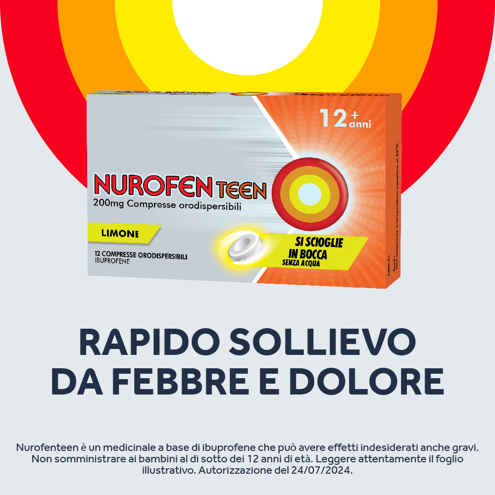 NUROFENTEEN LEMON 200MG 12 CPR ibuprofene funzione antinfiammatoria e antidolorifica contro febbre, mal di testa, dolore ai denti e mestruali 