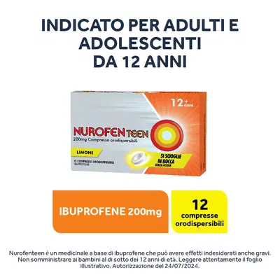 NUROFENTEEN 12 compresse orodispersibili 200 mg limone NUROFENTEEN 12 compresse orodispersibili 200 mg limone