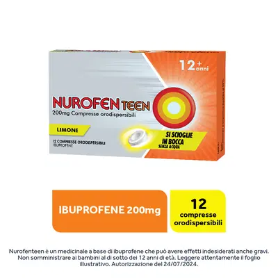 NUROFENTEEN 12 compresse orodispersibili 200 mg limone NUROFENTEEN 12 compresse orodispersibili 200 mg limone