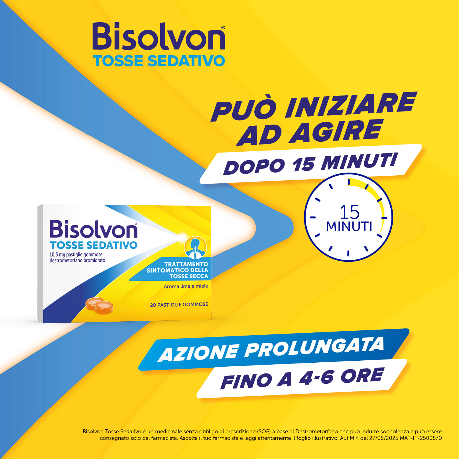 Bisolvon Tosse Sedativo per Tosse Secca Notturna, 20 Pastiglie Gommose