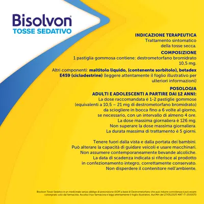 Bisolvon Tosse Sedativo per Tosse Secca Notturna, 20 Pastiglie Gommose Bisolvon Tosse Sedativo per Tosse Secca Notturna, 20 Pastiglie Gommose