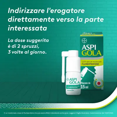 Aspi Gola Spray Antinfiammatorio per Gola Infiammata, Faringite e Mal di gola con Flurbiprofene, Flacone 15ml Aspi Gola Spray Antinfiammatorio per Gola Infiammata, Faringite e Mal di gola con Flurbiprofene, Flacone 15ml