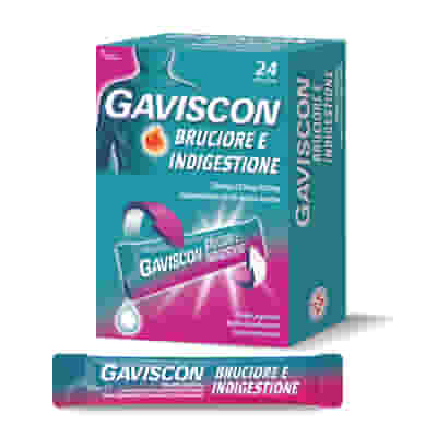 GAVISCON BRUCIORE E INDIGESTIONE 24 BUSTINE 10ML contro sintomi del reflusso gastroesofageo, indigestione, bruciore e acidità di stomaco