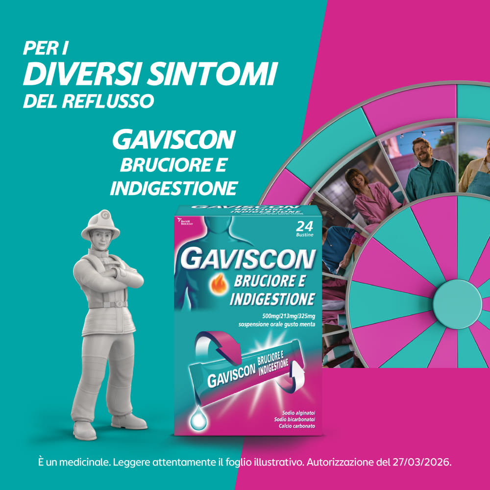 GAVISCON BRUCIORE E INDIGESTIONE 24 BUSTINE 10ML contro sintomi del reflusso gastroesofageo, indigestione, bruciore e acidità di stomaco