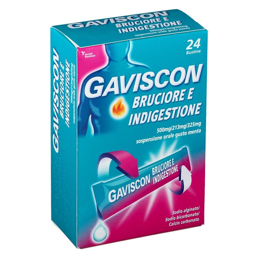 GAVISCON BRUCIORE E INDIGESTIONE 24 BUSTINE 10ML contro sintomi del reflusso gastroesofageo, indigestione, bruciore e acidità di stomaco