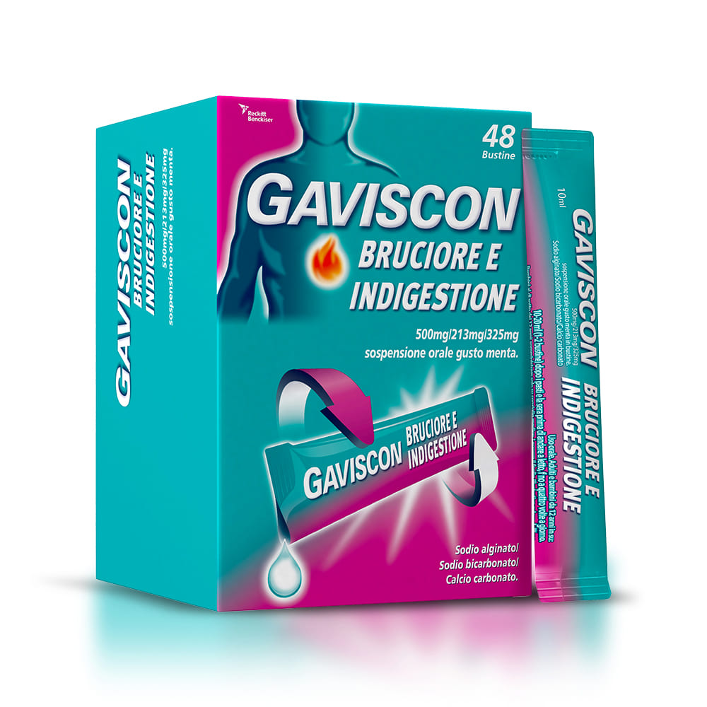 GAVISCON  BRUCIORE&INDIGESTIONE 48 BUSTINE 10ML contro sintomi del reflusso gastroesofageo, indigestione, bruciore e acidità di stomaco 
