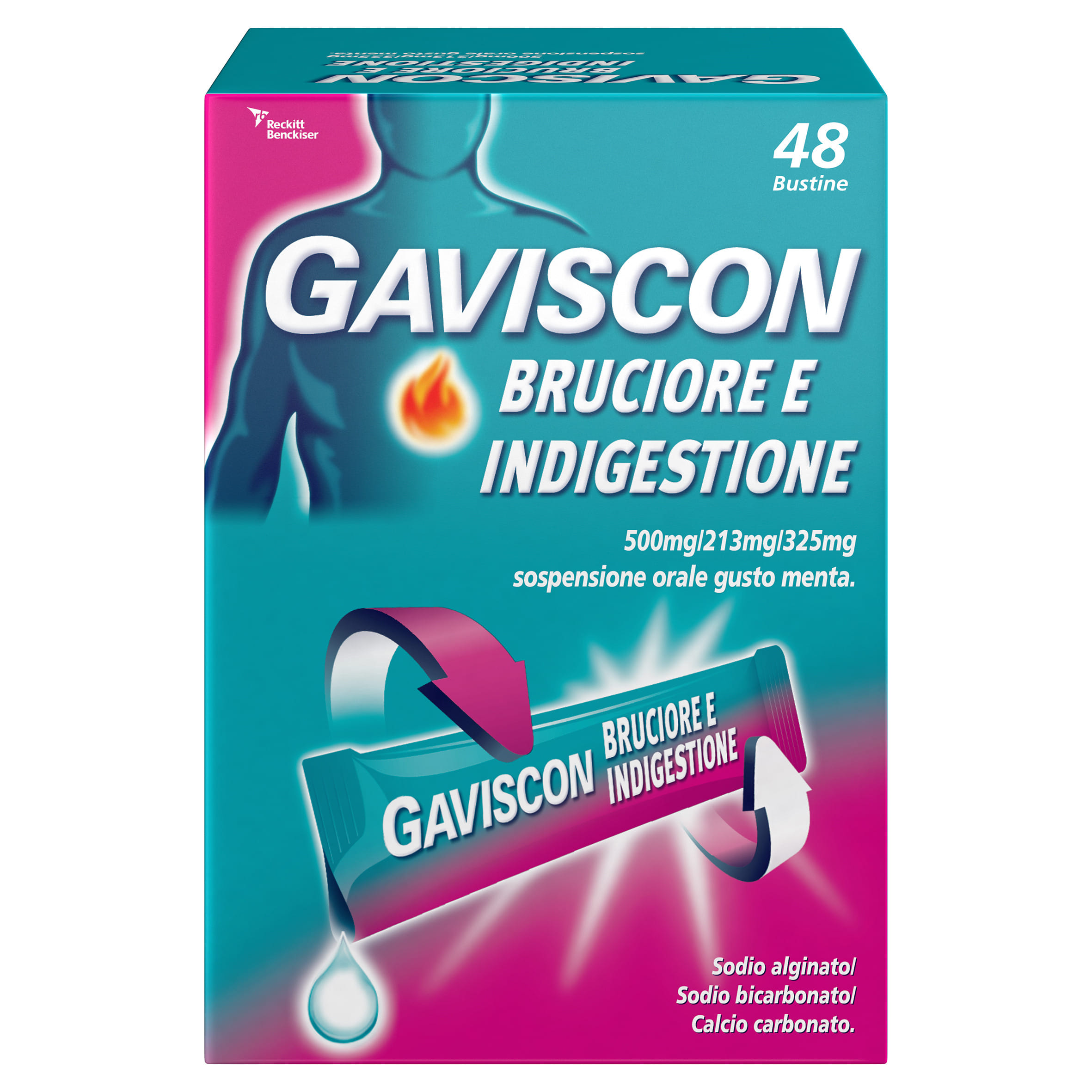 GAVISCON  BRUCIORE E INDIGESTIONE 48 BUSTINE 10ML contro sintomi del reflusso gastroesofageo, indigestione, bruciore e acidità di stomaco 