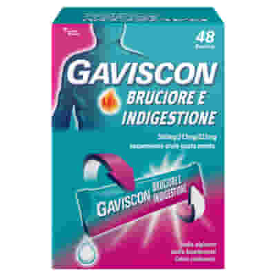 GAVISCON  BRUCIORE E INDIGESTIONE 48 BUSTINE 10ML contro sintomi del reflusso gastroesofageo, indigestione, bruciore e acidità di stomaco 