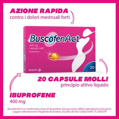 BuscofenAct 20 capsule, ibuprofene contro dolori forti da ciclo BuscofenAct 20 capsule, ibuprofene contro dolori forti da ciclo