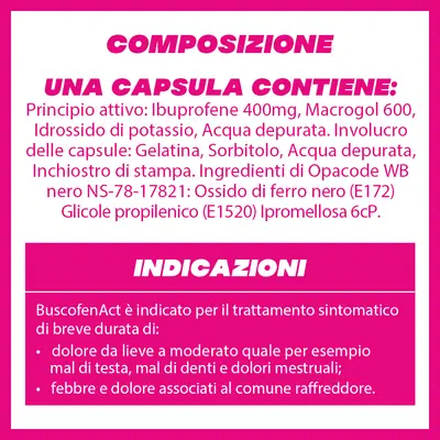 BuscofenAct 20 capsule, ibuprofene contro dolori forti da ciclo BuscofenAct 20 capsule, ibuprofene contro dolori forti da ciclo