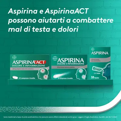 Aspirina Dolore e Infiammazione Antidolorifico Antinfiammatorio per Mal di Testa e Dolori, 8 Compresse Aspirina Dolore e Infiammazione Antidolorifico Antinfiammatorio per Mal di Testa e Dolori, 8 Compresse
