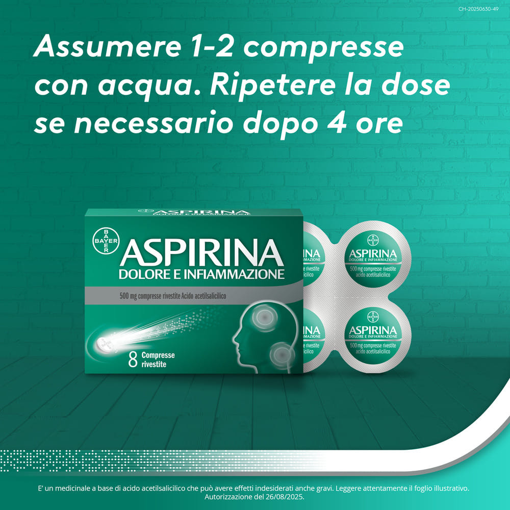 Aspirina Dolore e Infiammazione Antidolorifico Antinfiammatorio per Mal di Testa e Dolori, 8 Compresse