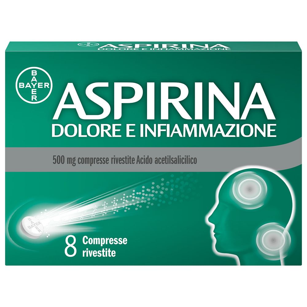 Aspirina Dolore E Infiammazione Antidolorifico Antinfiammatorio Per Mal Di Testa E Dolori, 8 Compresse