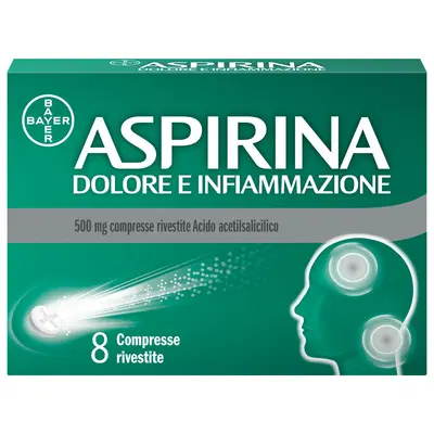 Aspirina Dolore e Infiammazione Antidolorifico Antinfiammatorio per Mal di Testa e Dolori, 8 Compresse Aspirina Dolore e Infiammazione Antidolorifico Antinfiammatorio per Mal di Testa e Dolori, 8 Compresse